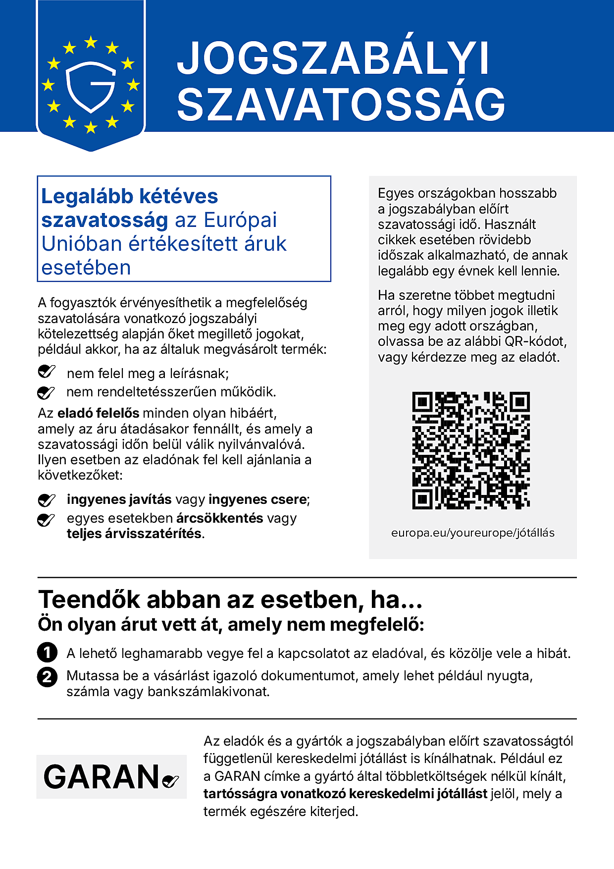 Legal guarantee notice